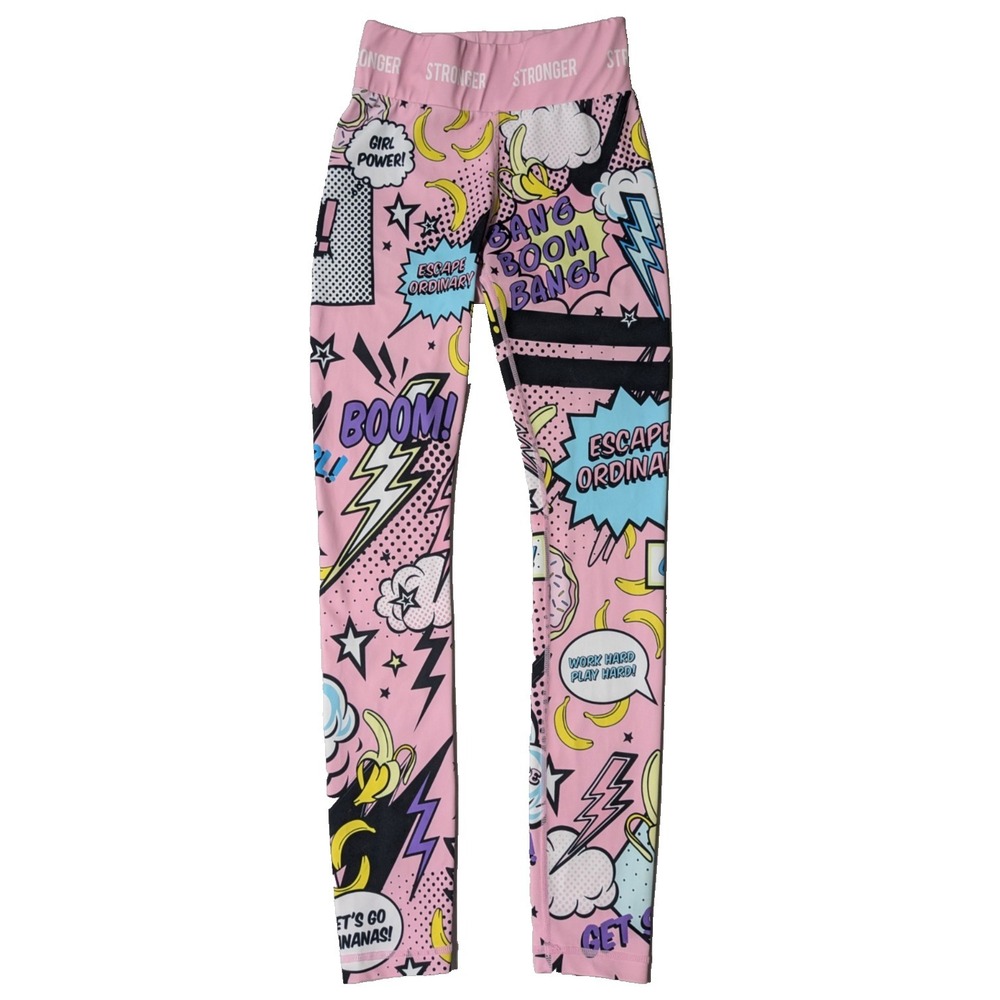 STRONGER ICE CREAM Leggings Pink Girl Power Retro POP‎ Art - Women XS